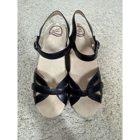 Dansko Season Black Leather Wood Grain Ankle Strap Open Sandals Size EU 40 US 10 - Picture 3 of 13